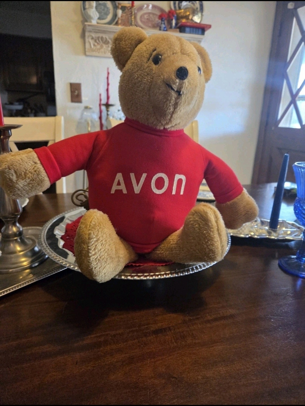 AVON 19” Teddy Bear Plush Toy Stuffed Animal Red Shirt 70s Vintage Rare